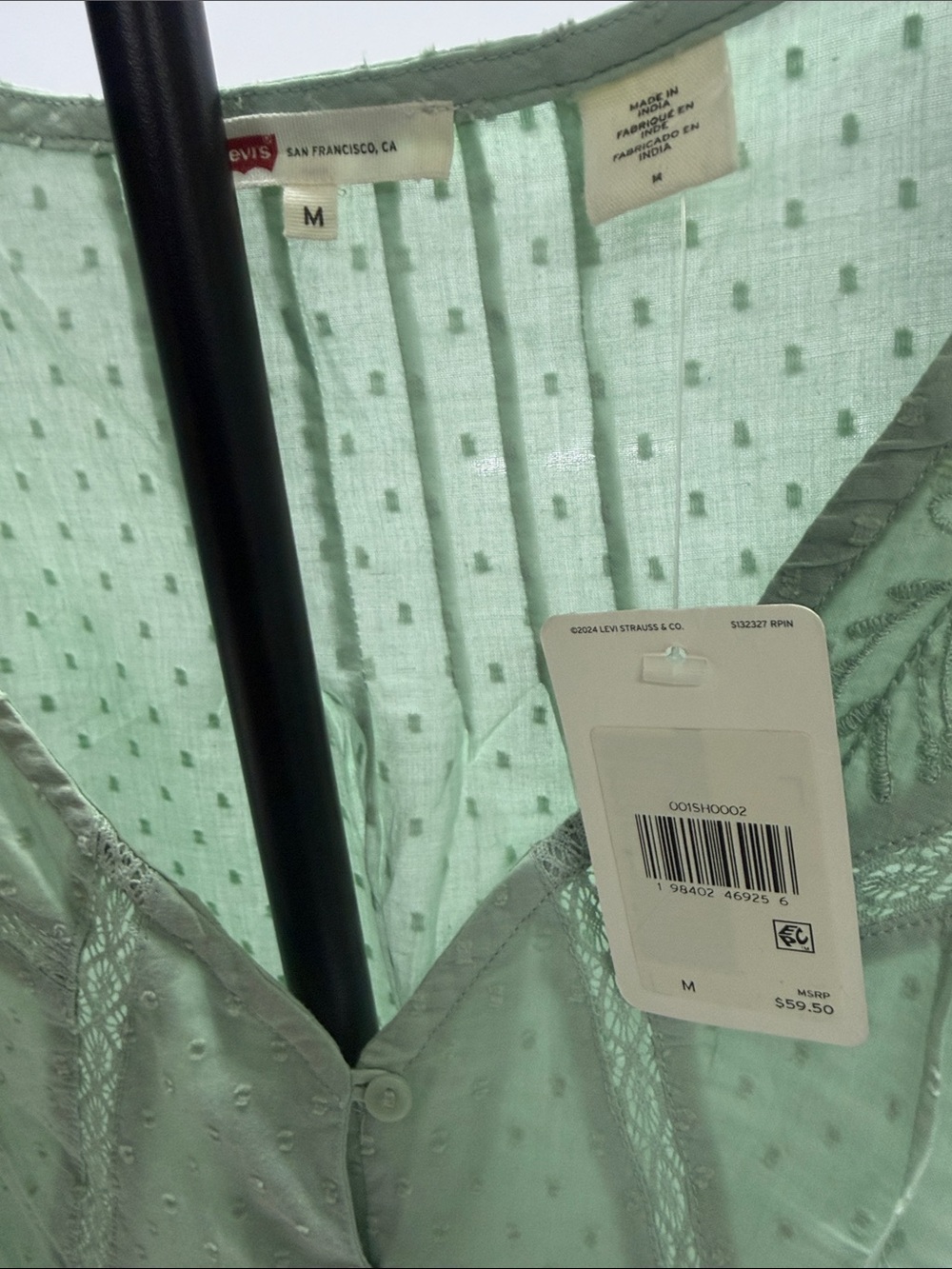 Levi's Mint Green Ruffle Button-Front Blouse - Picture 3 of 7